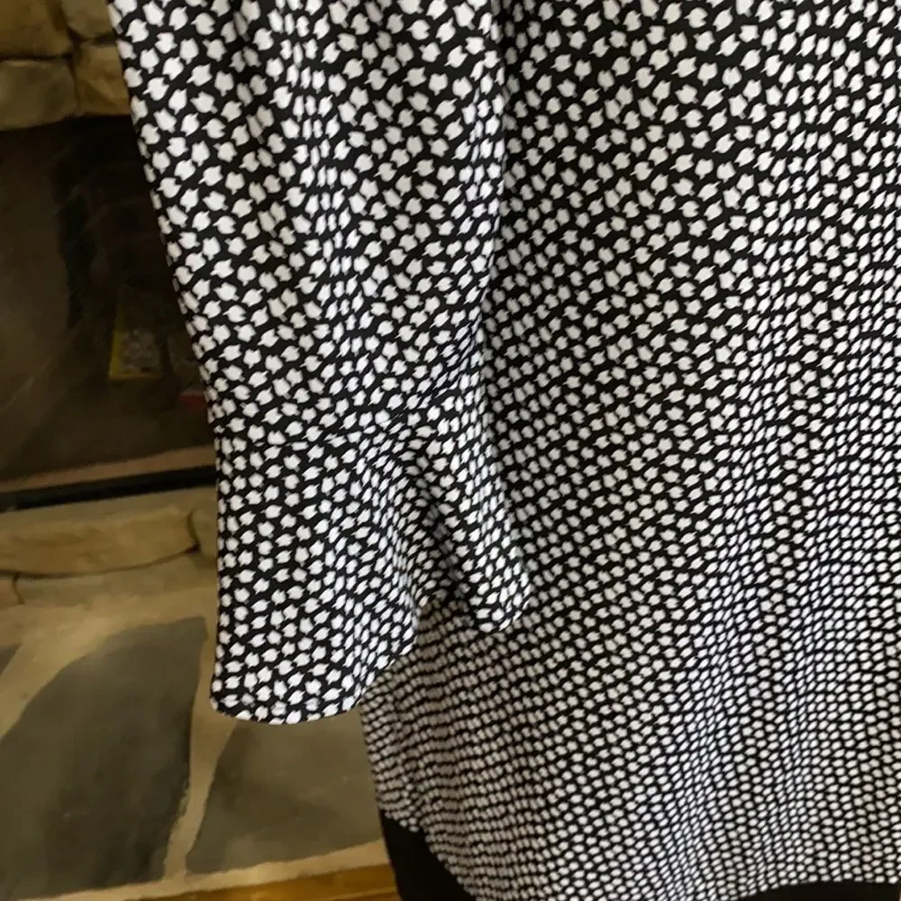 Michael Kors Black White Polyester Stretch 3/4 Sleeve Shift Dress Size M
